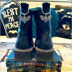 Goth Death Moth Boot Charm, Silver Tone, engraved Detail, Skull,